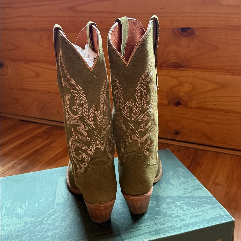 Buck & Brana Tessa Olive Suede Western Cowboy Boots - Picture 10 of 12